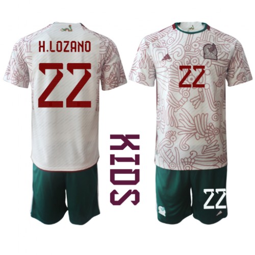 Mexiko Hirving Lozano #22 kläder Barn VM 2022 Bortatröja Kortärmad (+ korta byxor) Mexiko Hirving Lozano #22 kläder Barn VM 2022 Bortatröja Kortärmad (+ korta byxor)